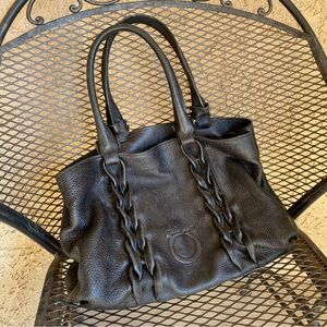 Womens Salvatore Ferragamo Black Caviar Leather Purse Used